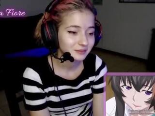 18yo youtuber gets hot to trot watching hentai during the stream and masturbates - Emma Fiore